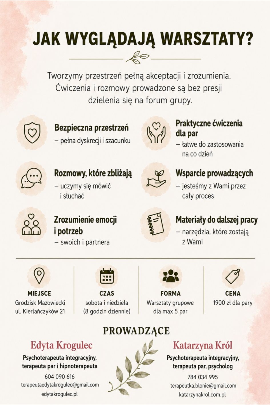 Informacje organizacyjne o warsztatach dla par Przytul mnie mocno